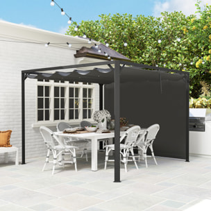 Pérgola de Jardín 3x3 m con Techo Retráctil y Pared Lateral Enrollable, Cenador de Jardín con Estructura de Aluminio, UPF30+, Pabellón para Exterior, Patio, Terraza, Gris Oscuro