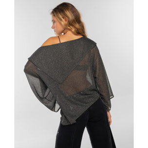 Blusa de punto con lúrex y diseño asimétrico de mujer