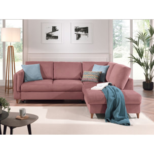 Brooke - canapé d'angle droit - convertible - 5 places - en velours - Rose