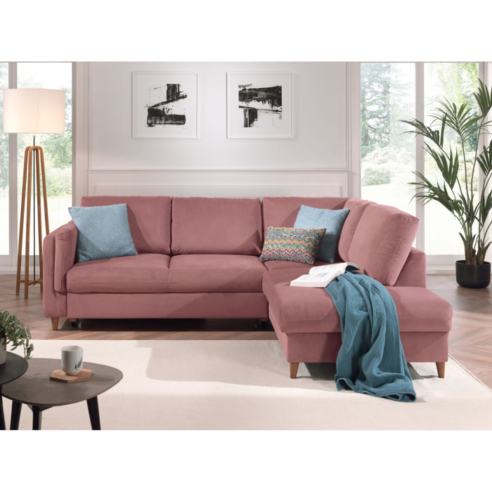 Brooke - canapé d'angle droit - convertible - 5 places - en velours - Rose