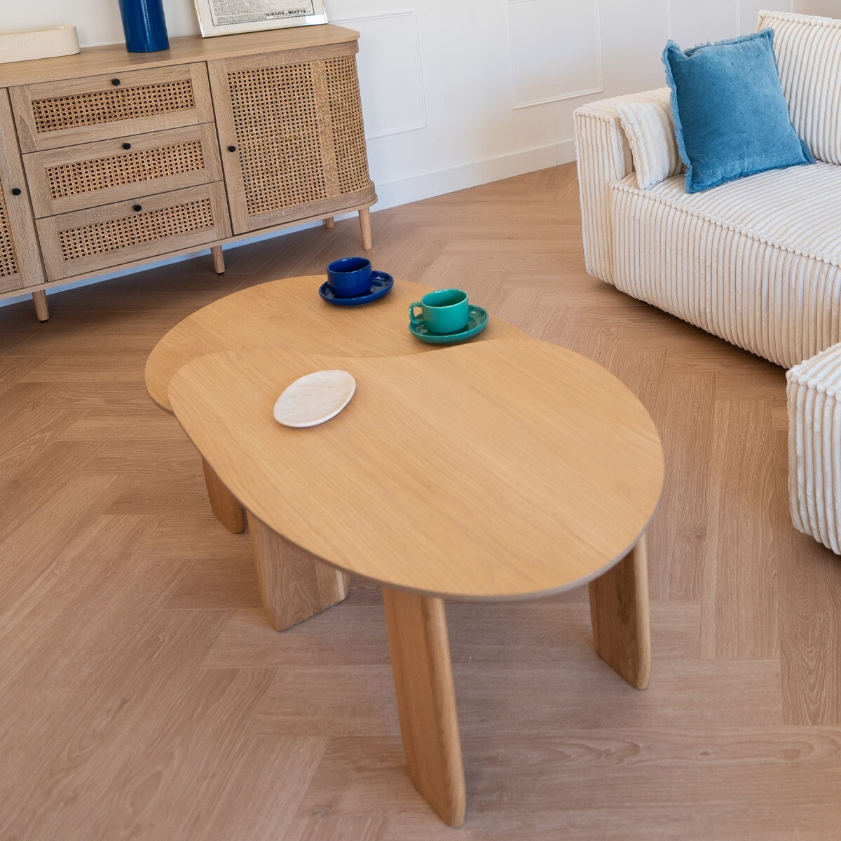 Lot de 2 tables basses organiques en bois, placage chêne - ARIA