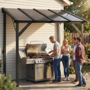 Pergola adossable barbecue acier alu polycarbonate