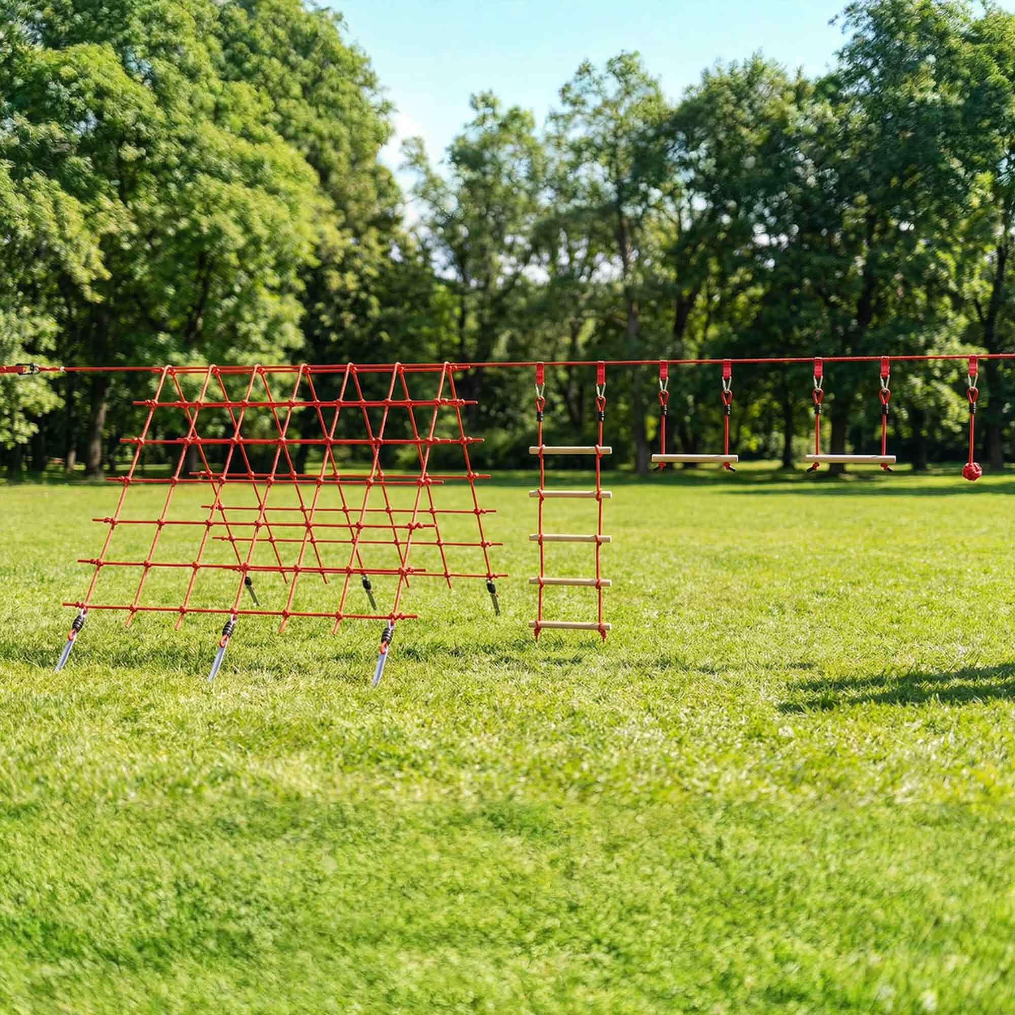 Parcours d'obstacles Ninja enfants 10 M charge 100 kg PP rouge