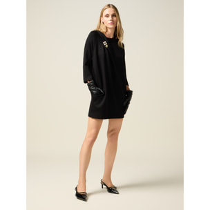 Oltre - Vestido en scuba con broches joya - Negro