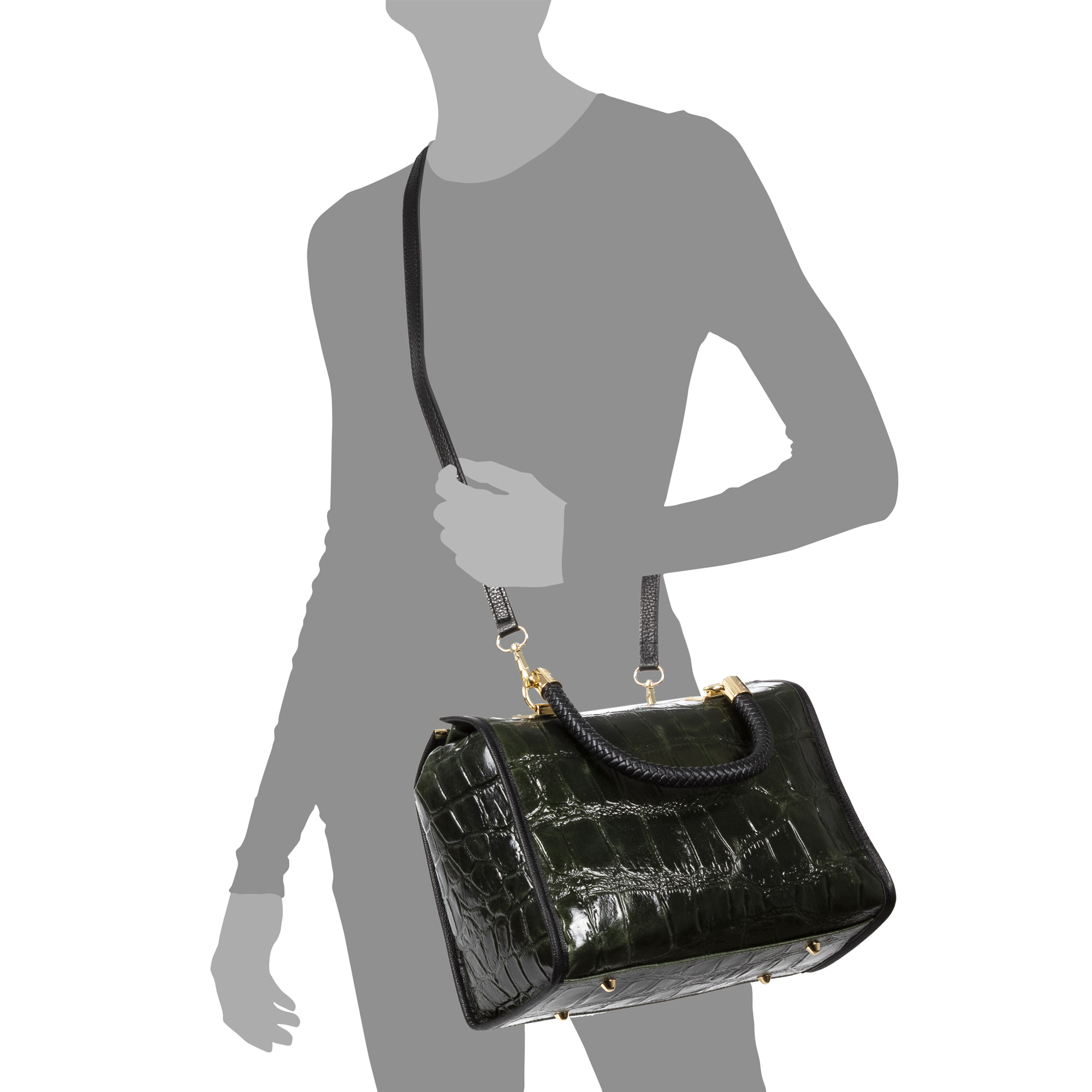 Catena Borsa tote Donna.Pelle autentica Camoscio Inciso Coccodrillo Grande