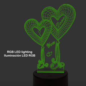 Lámpara ambiental efecto 3D, diseño Love. Luces RGB intercambiables, con efectos y mando a distancia.
