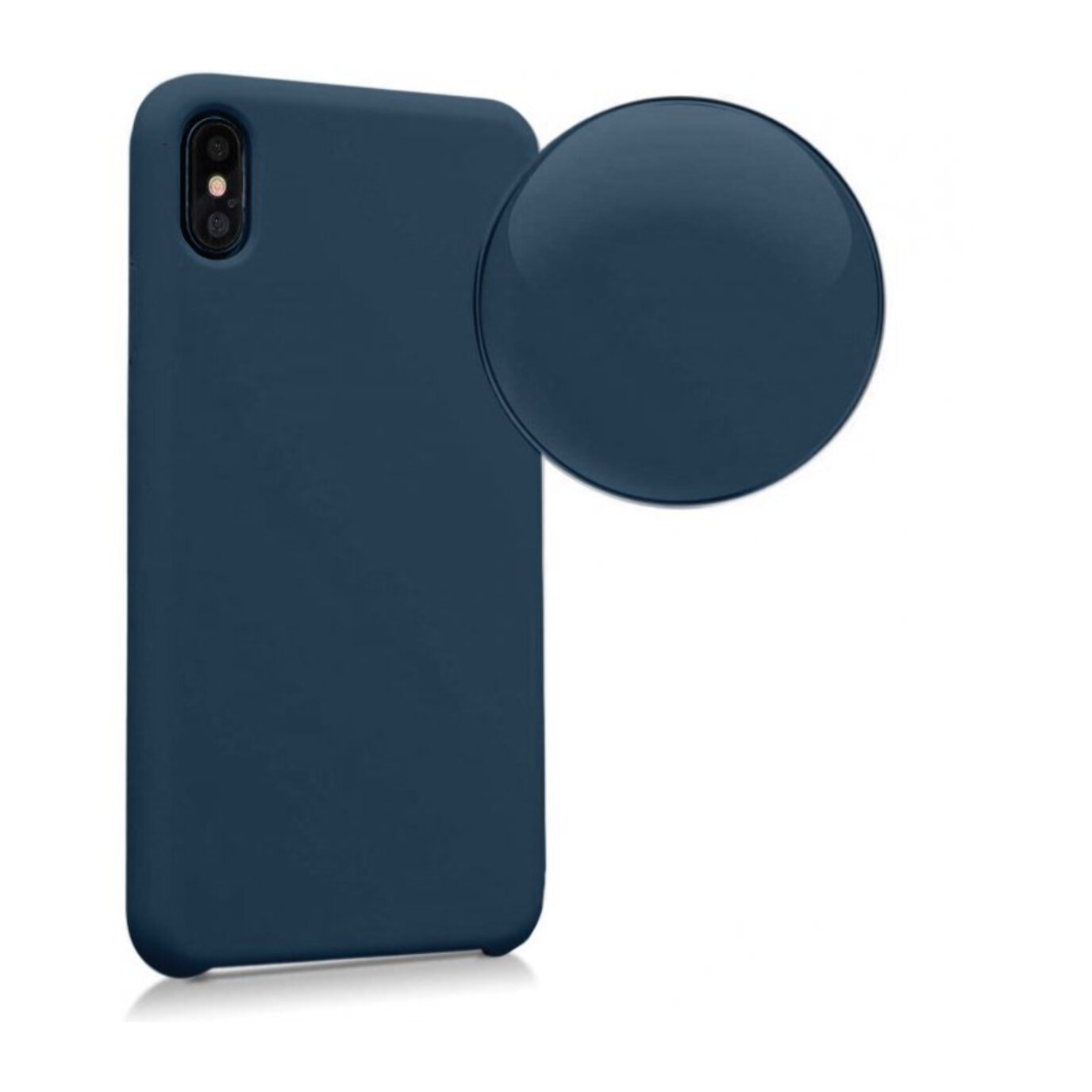 Coque iPhone X/XS Silicone liquide Bleu Marine + 2 Vitres en Verre trempé Protection écran Antichocs