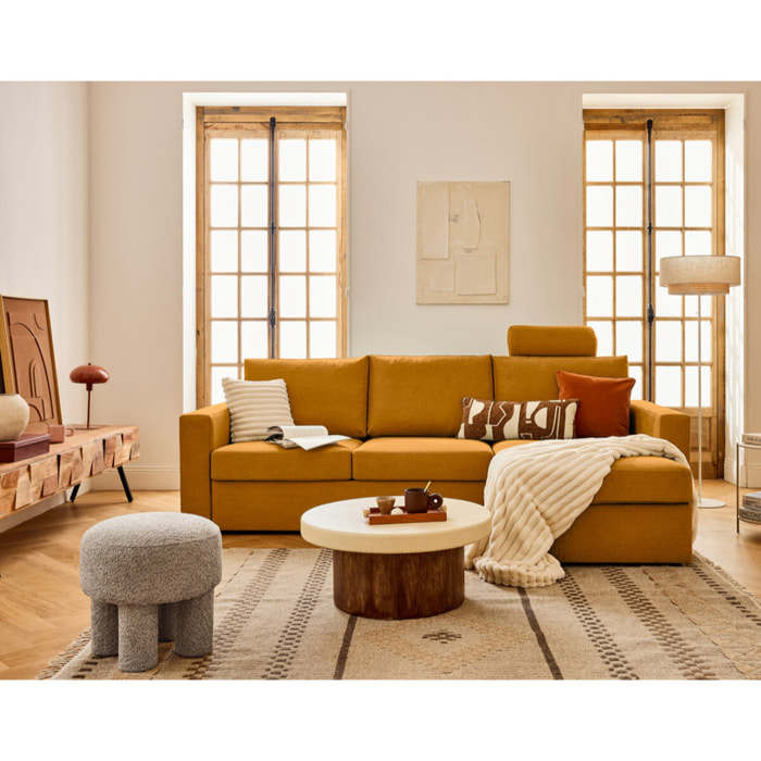 Barrie - canapé d'angle réversible 4 places avec têtière amovible en tissu - Jaune