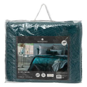 Dessus de lit "Feuille" - velours - bleu canard 240x260 cm