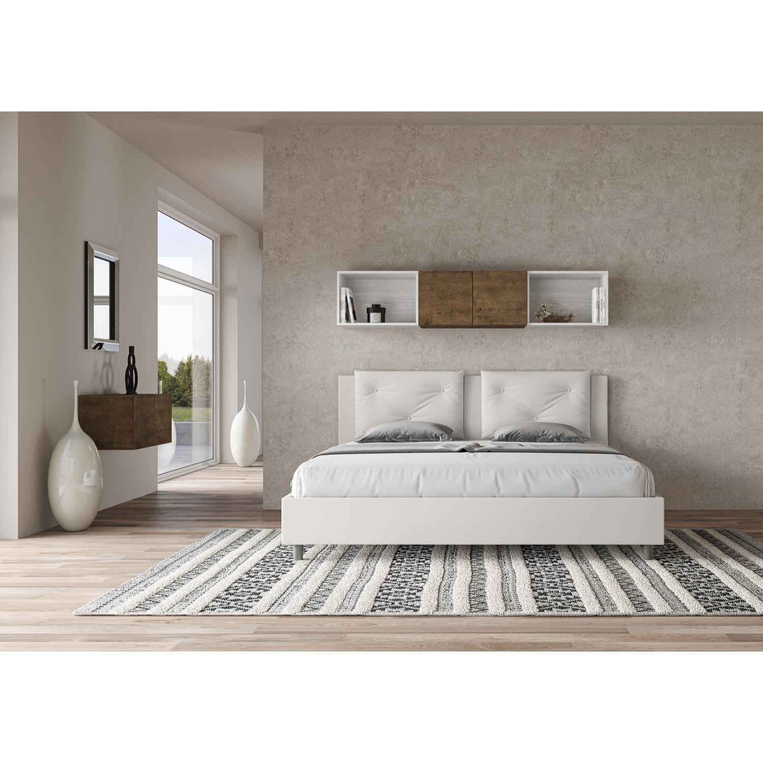 Cama matrimonial sin somier acolchada 180x210 cuero sintético blanco Appia