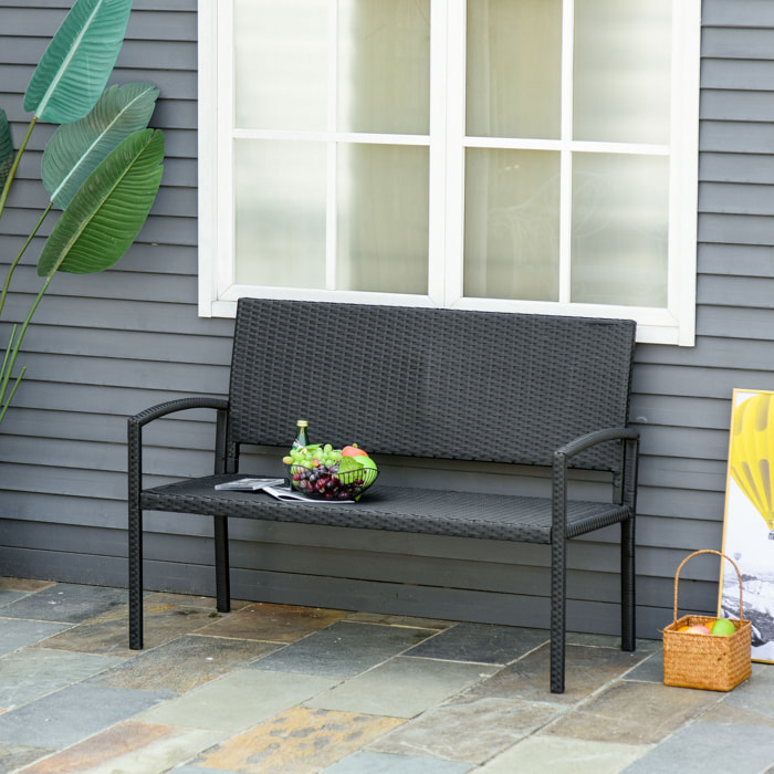 Banc de jardin 2 places style cosy chic résine tressée 4 fils imitation rotin noir