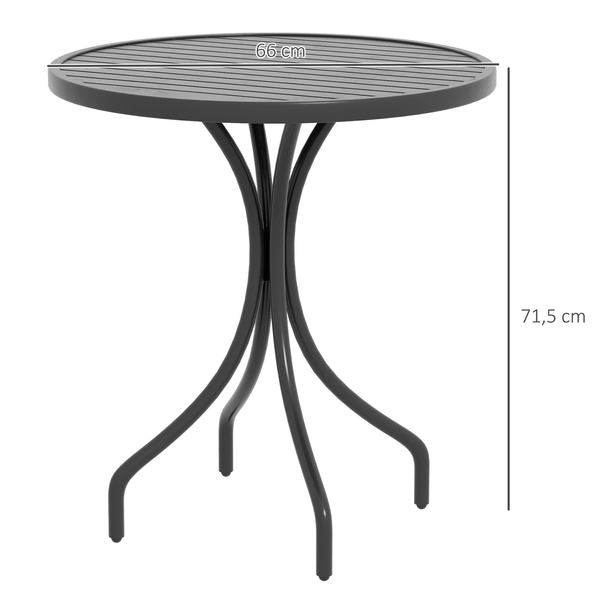 Table de jardin ronde Ø 66 cm acier plateau à lattes noir