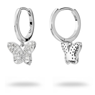 Orecchini a Cerchio in Argento 925 con Ciondolo Farfalla in Pavé di Cubic Zirconia