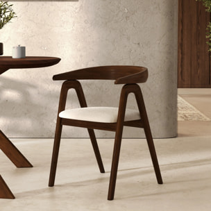 Chaise en bois d'hévéa foncé et tissu bouclé crème - Hawa