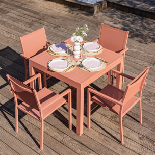 Salon de jardin VENEZIA extensible 90/180 en textilène terracotta 8 places - aluminium terracotta