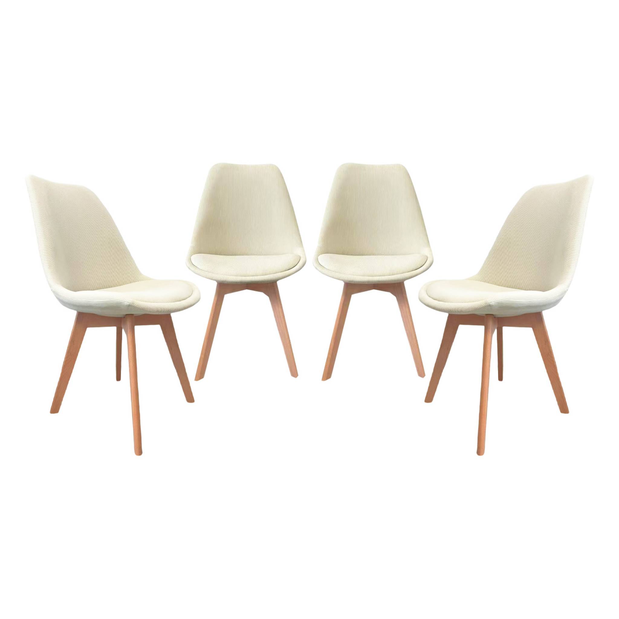 Lot de 4 chaises scandinaves revêtement velours côtelé blanc cassé. pieds bois de hêtre - Nils