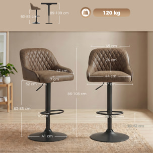 Lot de 2 tabourets de bar pivotants réglables design Chesterfield vintage
