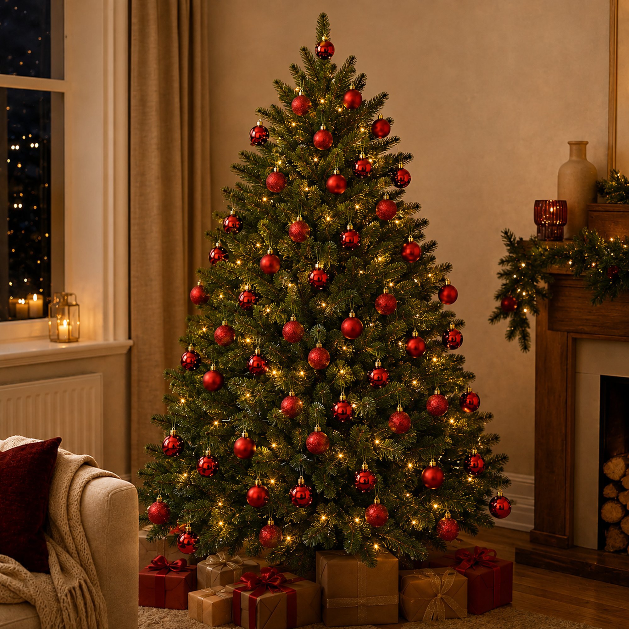 Set de 16 bolas de navidad rojas ø5cm con acabado brillante, mate y purpurina, para árbol de navidad