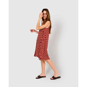 Vestido corto bambula detalles plisados cartagena burdeos