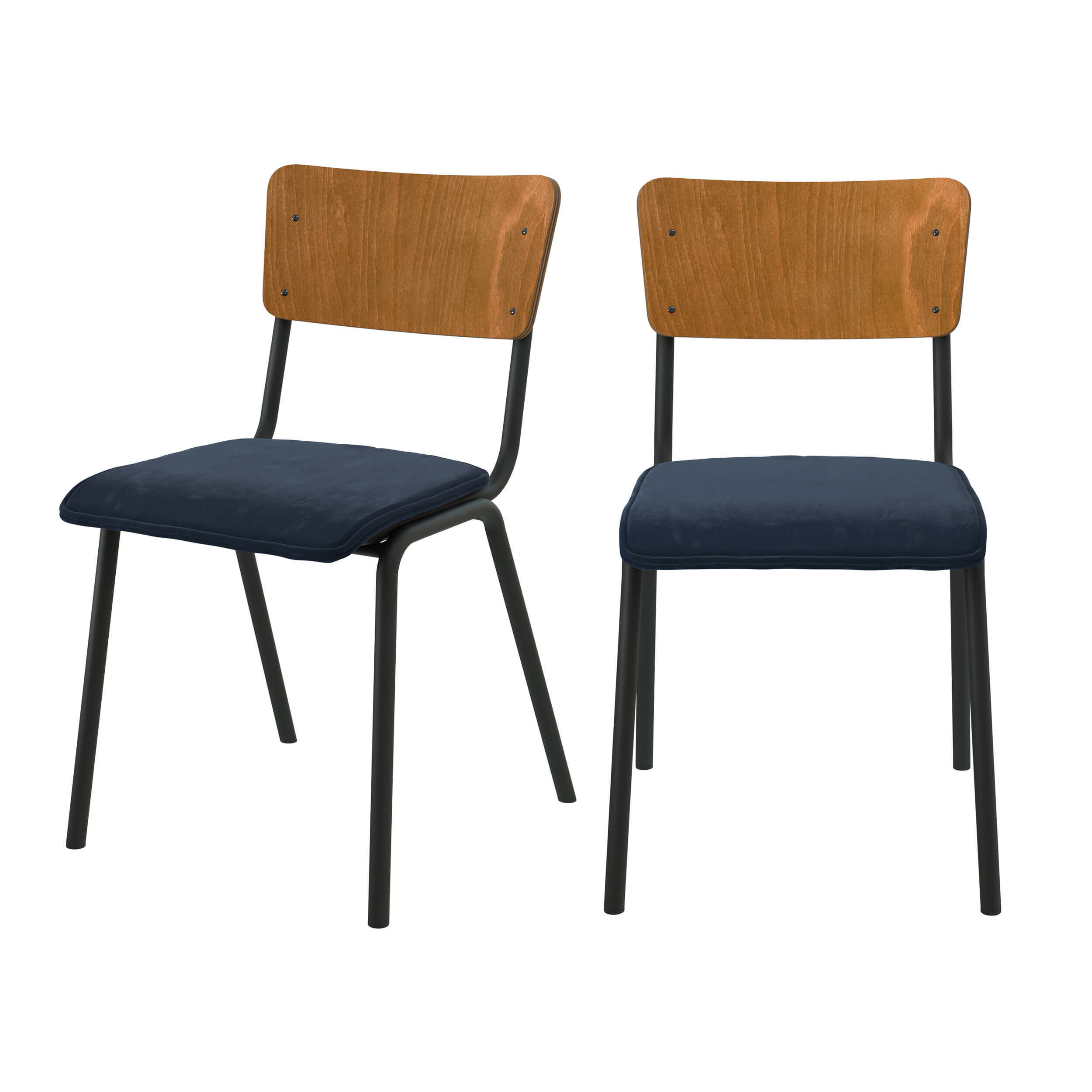 Lot de 2 chaises en bois foncé et velours bleu - Nico