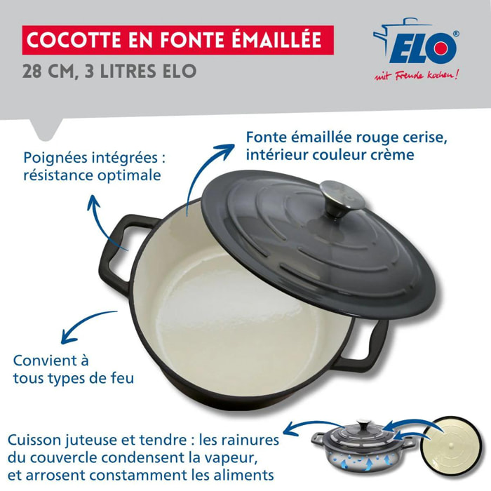 Cocotte en fonte émaillée basse gris classique 28 cm 3L Elo