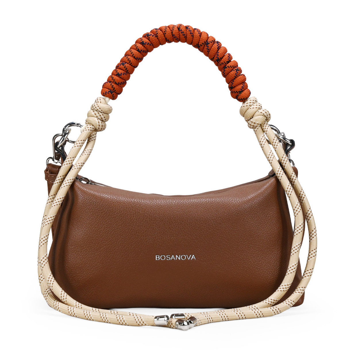 Bolso bandolera cuero con asa corta de cuerda