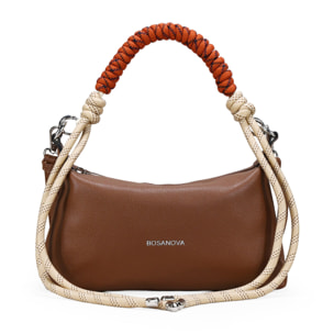 Bolso bandolera cuero con asa corta de cuerda
