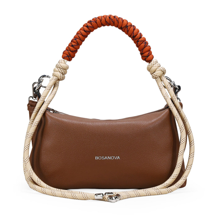 Bolso bandolera cuero con asa corta de cuerda