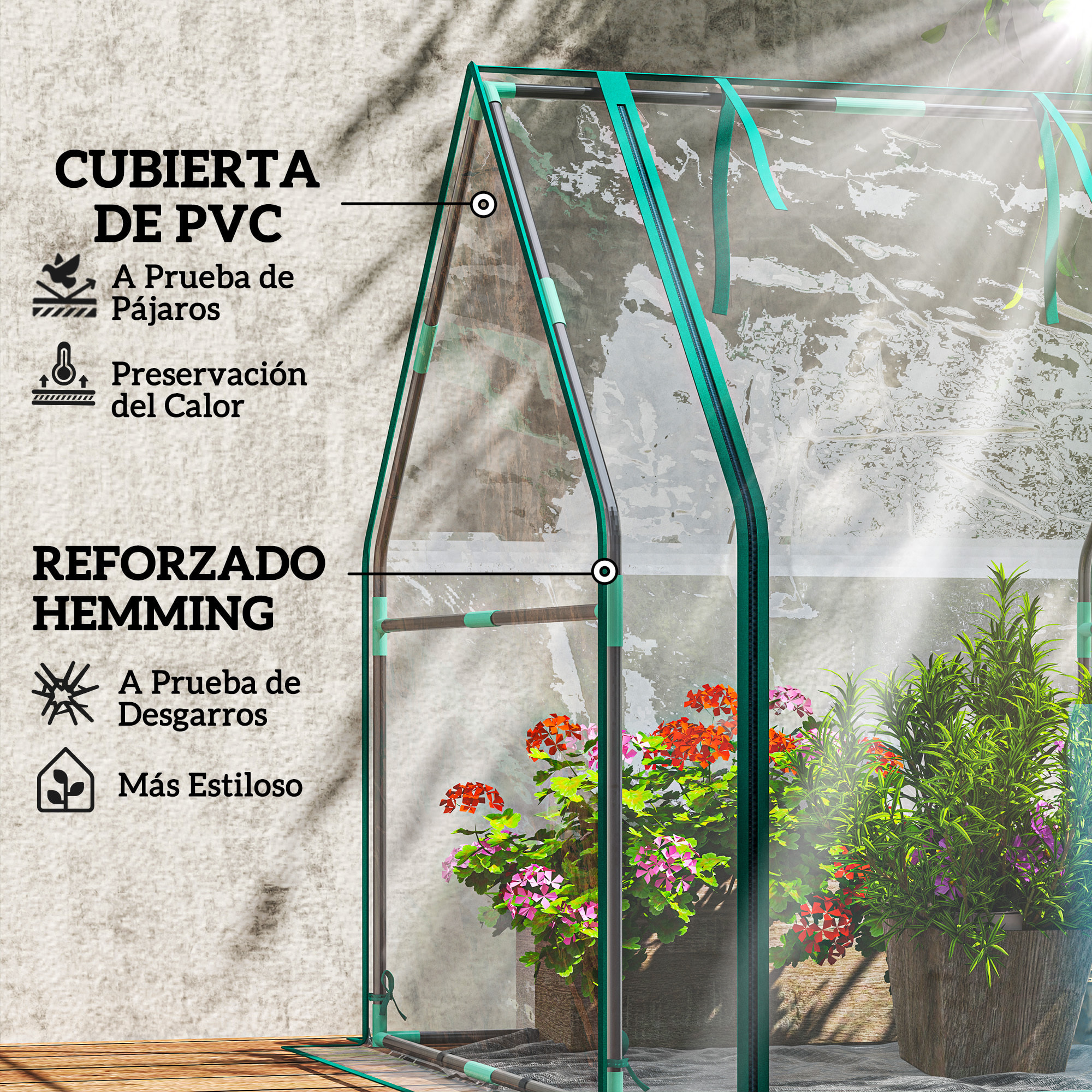 Invernadero Pequeño Invernadero de Exterior con Puerta con Cremallera Base de Tela PE Impermeable y Marco de Acero Invernadero para Cultivar Plantas Flores 90x90x105 cm Transparente