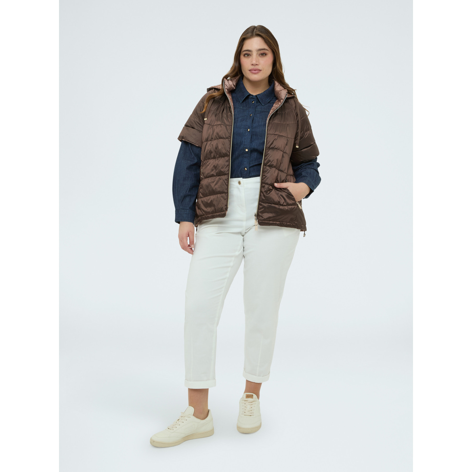 Fiorella Rubino - Piumino reversibile con maniche corte - Marrone