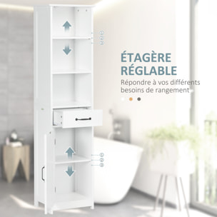 Colonne salle de bain dim. 40 x 30 x 164 cm - porte, étagère, tiroir, 3 niches - blanc