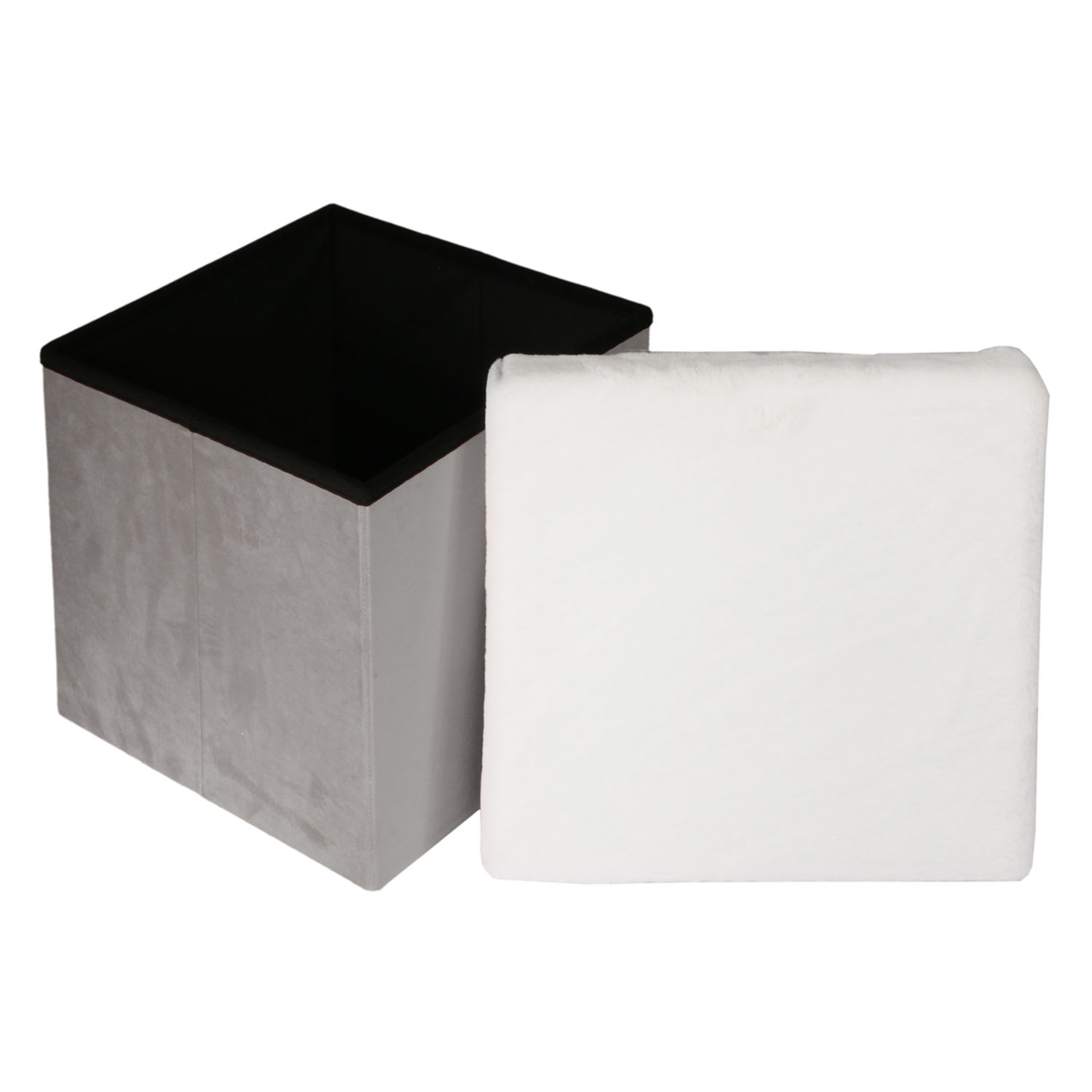 Coffre Pouf Pliable Gris Imitation Fourrure Leo