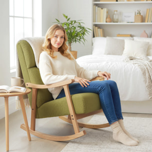 Silla Mecedora de Borreguito Moderna, Mecedora con Patas y Reposabrazos de Madera de Caucho, Respaldo Alto, Sillón de Lactancia Carga 120 kg, para Dormitorio, Salón