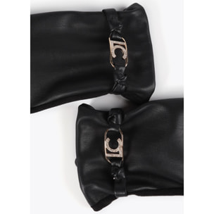 Guanti effetto pelle con bracciale logo ovale