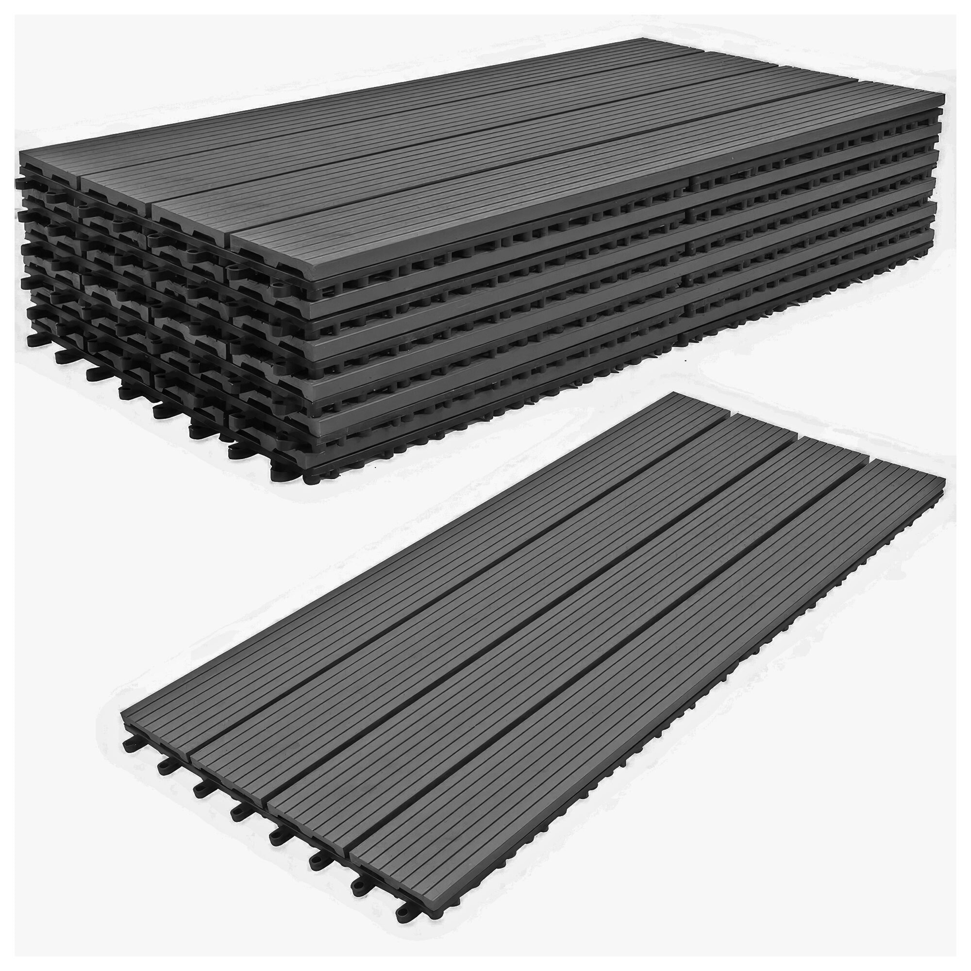 Noka - Pavimento da Esterno con Clip 90x30 cm 6 Piastrelle 1,62 m2 per Giardino Patio Terrazza in WPC NERO