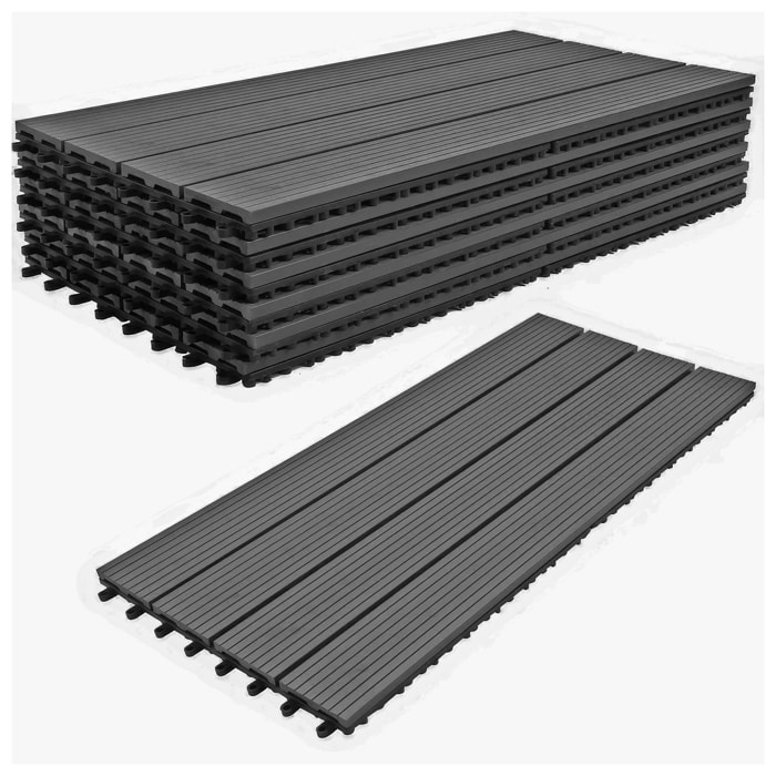 Noka - Pavimento da Esterno con Clip 90x30 cm 6 Piastrelle 1,62 m2 per Giardino Patio Terrazza in WPC NERO