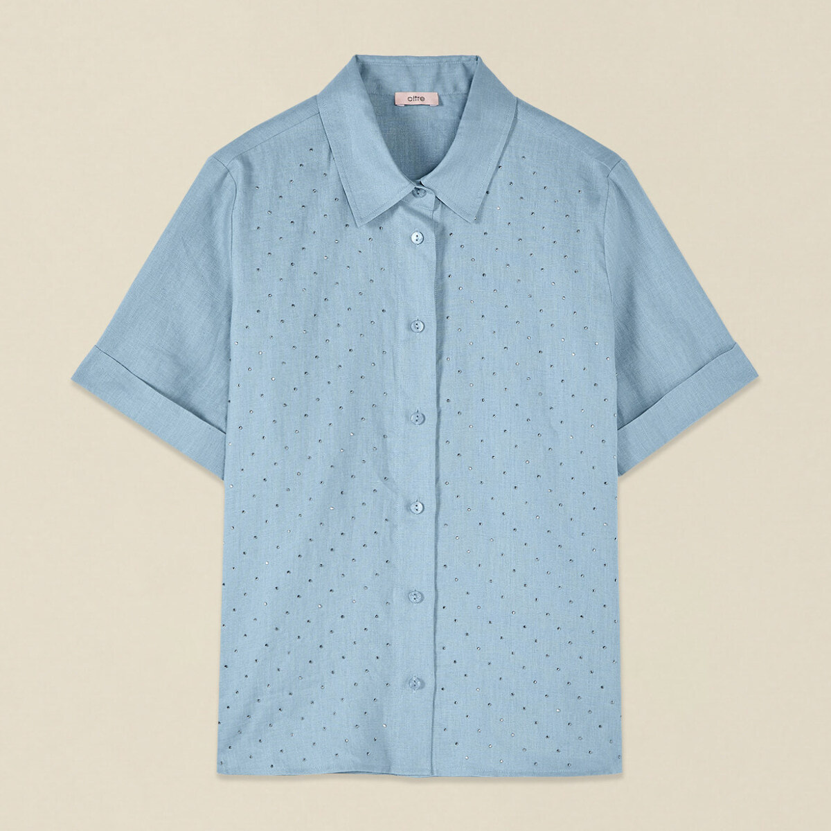 Oltre - Camicia in lino con cristalli - Azzurro
