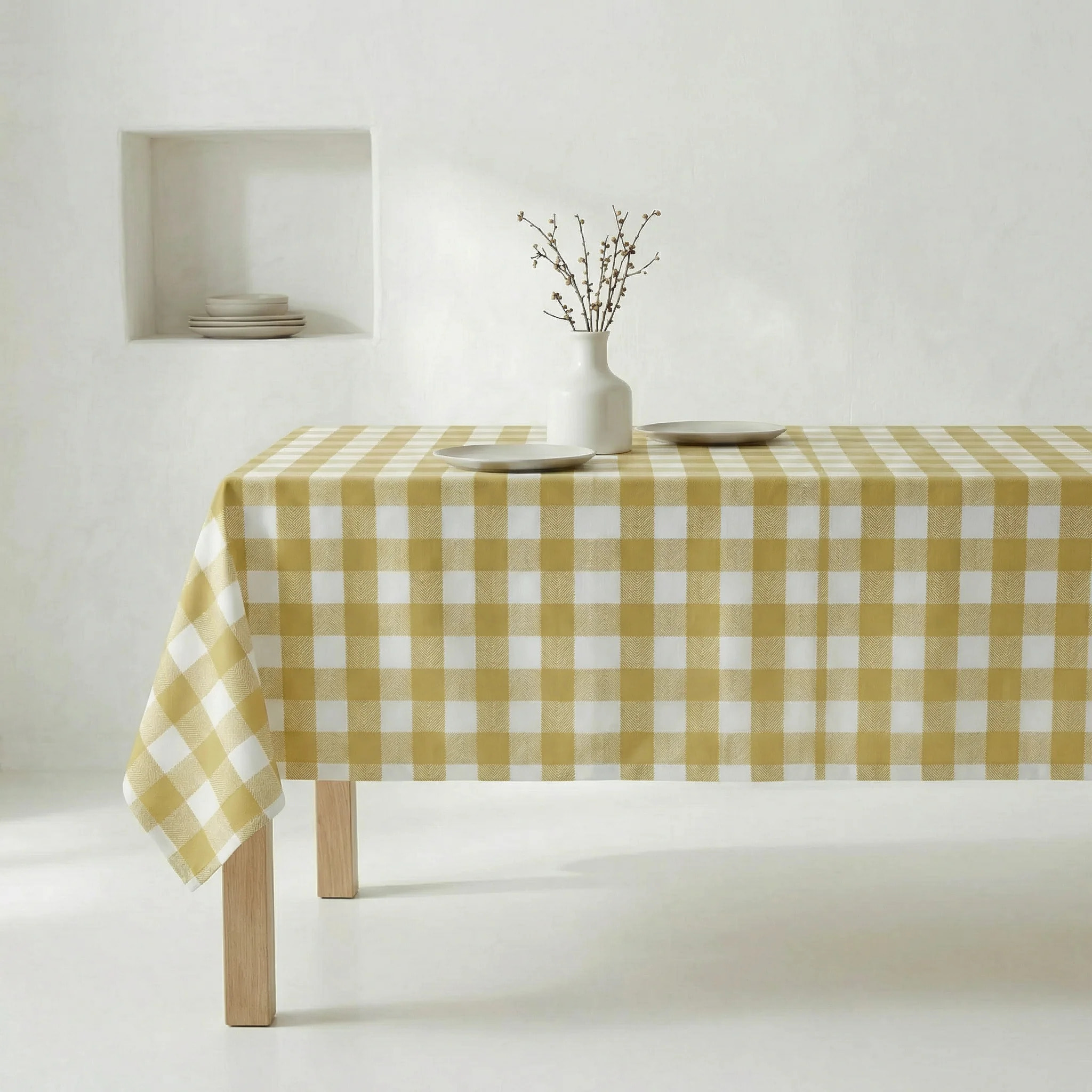 Nappe antitache au toucher tissu imperméable Carreaux Moutarde