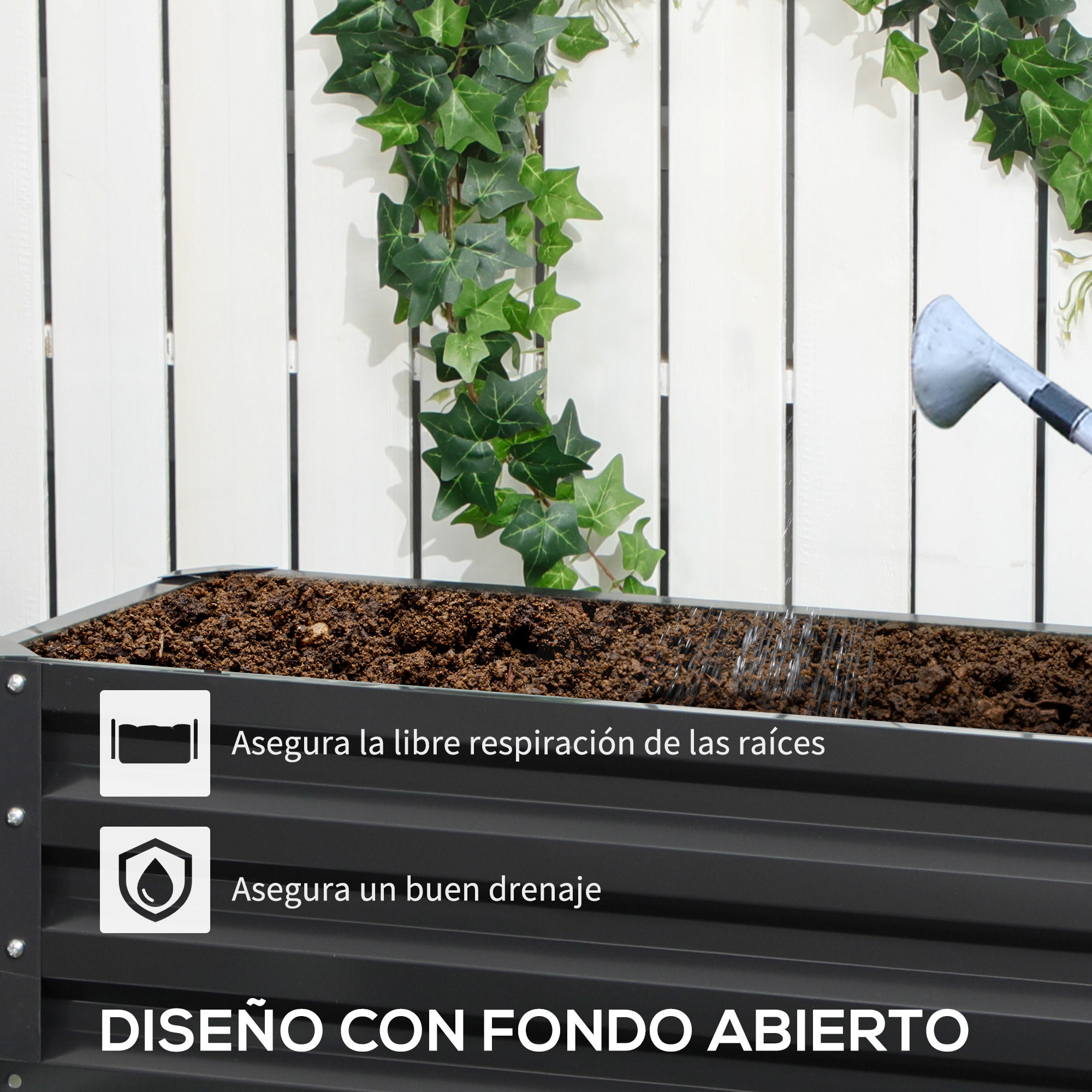 Huerto Urbano de 2 Niveles de Acero Galvanizado, Jardinera Exterior con Diseño de Escalera y Fondo Abierto para Cultivos, Plantas, Herbaria, para Terraza, Jardín, 120x101x58 cm, Gris Oscuro