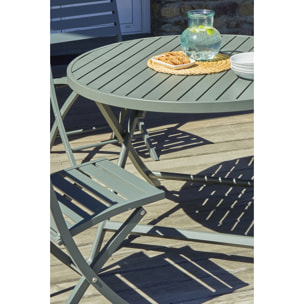 MARIUS - Table de jardin ronde pliante en aluminium vert kaki