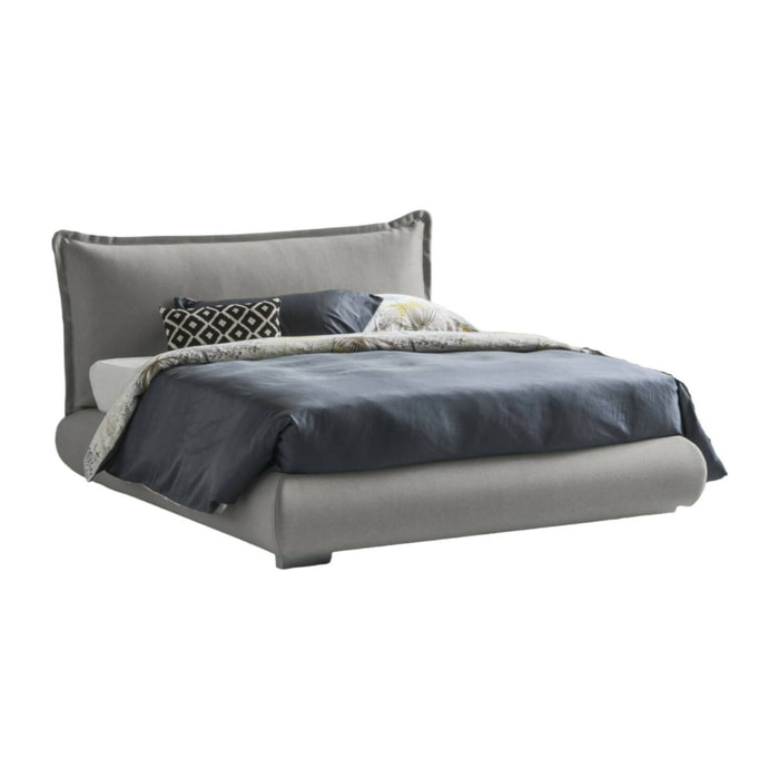 Letto matrimoniale Geras, Letto contenitore con rivestimento e testata in tessuto, 100% Made in Italy, Apertura frontale, adatto per materasso 160x190 cm, Grigio