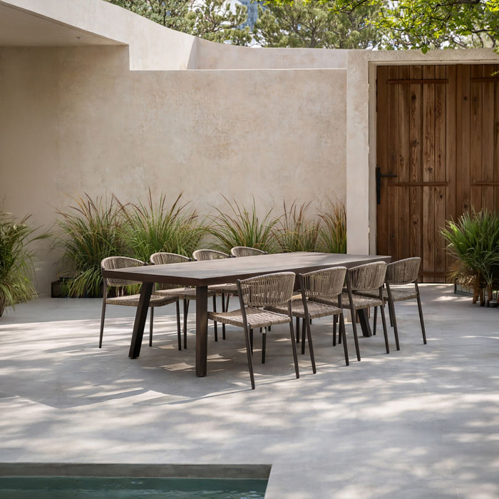 Ensemble de jardin table et 8 chaises en aluminium moka MADRAGUE