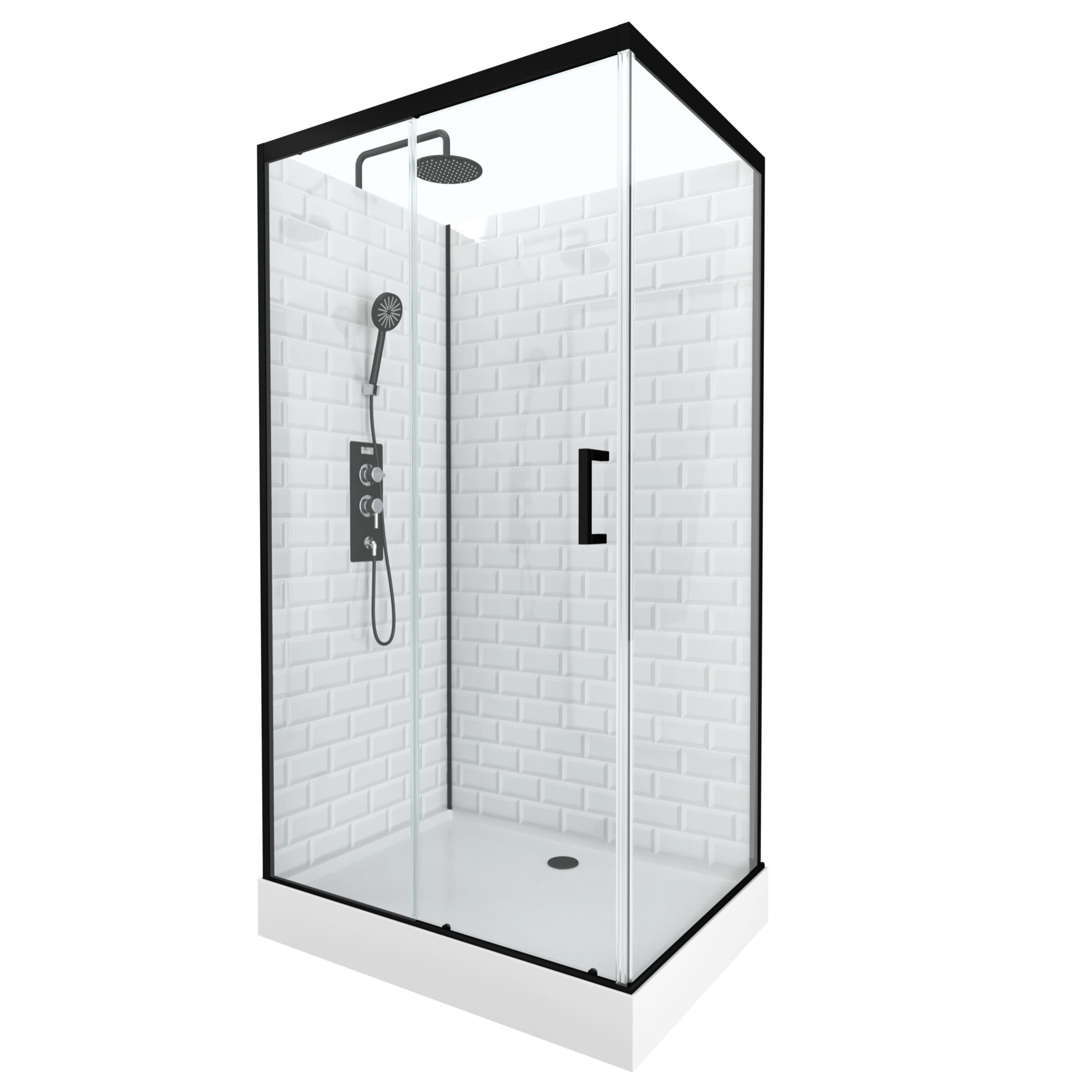Cabine de douche rectangle 80x110x230cm à motif carreaux de métro - UNDERGROUND RECTANGLE 110
