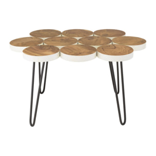 SAM - Table basse plateau rondelles bois teck pieds épingles