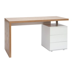 Bureau avec rangements 3 tiroirs design bois clair chêne et blanc L140 cm CALIX