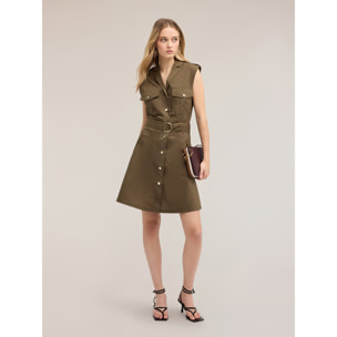 Motivi - Vestido camisero en popelín con cinturón - Verde militare