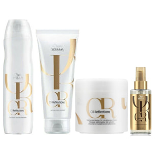 WELLA Kit Oil Reflections Champú 250ml + Mascarilla 150ml + Acondicionador 200ml + Aceite 100ml