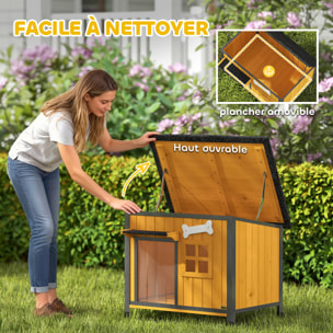 Niche pour chien acier bois pré-huilé design maisonnette toit ouvrant