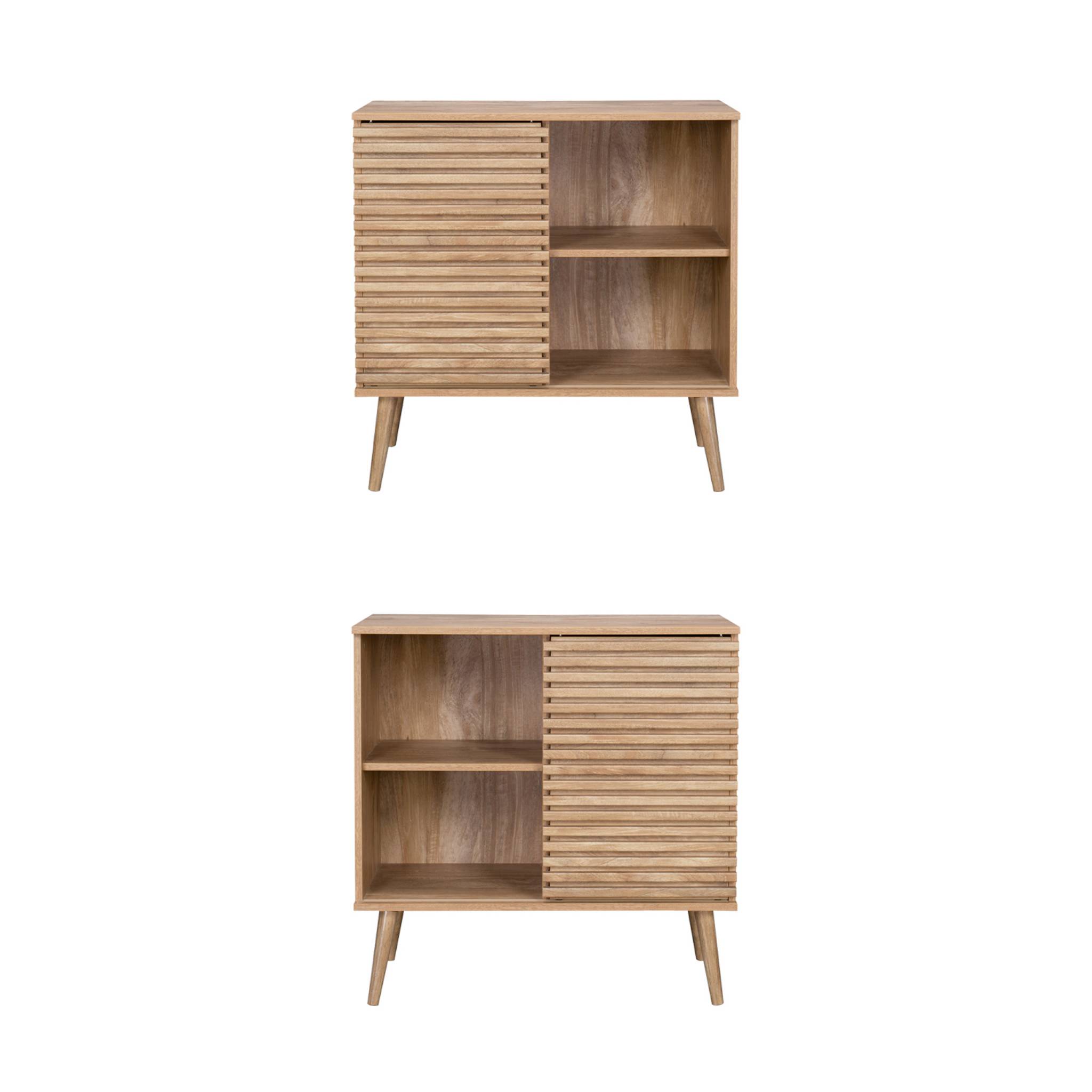 Buffet scandinave décor bois rainuré 1 porte coulissante 80cm MADERE