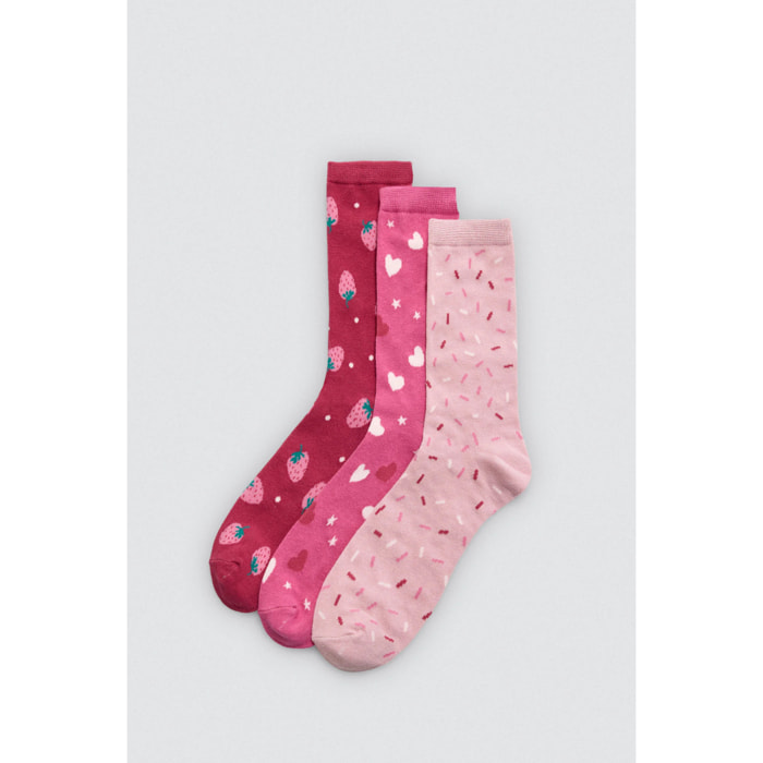 Confezione regalo di 3 calzini a forma di muffin alla fragola